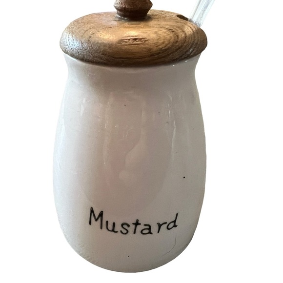 Vintage Mustard Jar with Wooden Lid and Plastic Spoon - Picture 2 of 4